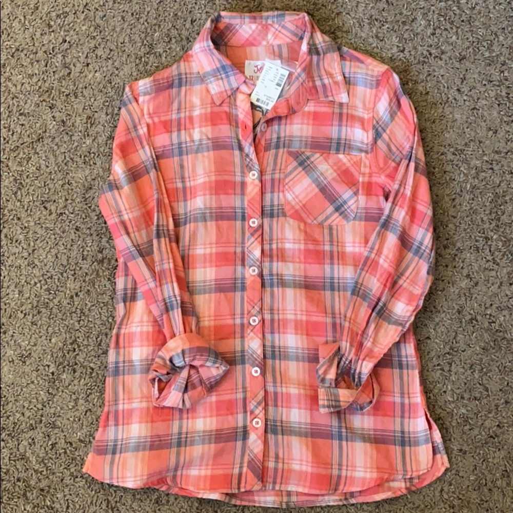 JUSTICE Long Sleeve Plaid Shirt SIZE 12